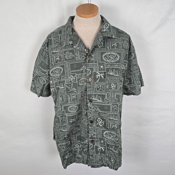 Palmwave Hawaii Shirt Men's 2XL Green Buttons Hang Loose Hawaiian Short Sleeve - Picture 1 of 14